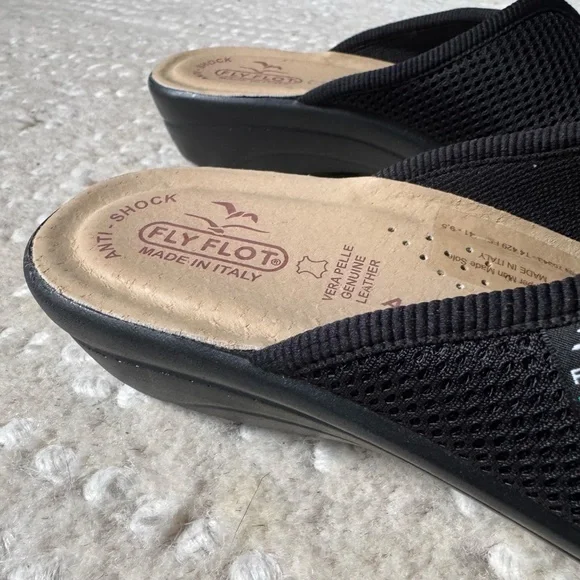Fly Flot Italian Comfort Slide Sandals Black Mesh Size 41 NEOT - Picture 14 of 16